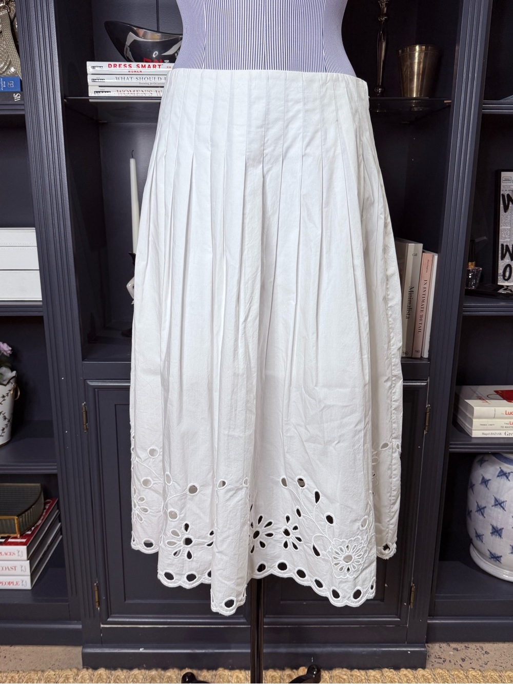 NWT J.Crew Cotton Poplin Eyelet Midi Skirt – White – Size 8